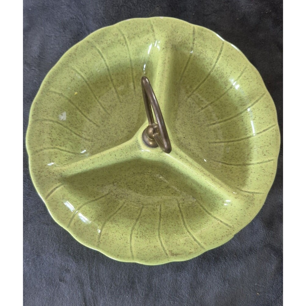 Vtg 1960 Lane & Co Divided Server Dish Center Handle Speckled Green Chip See Pic